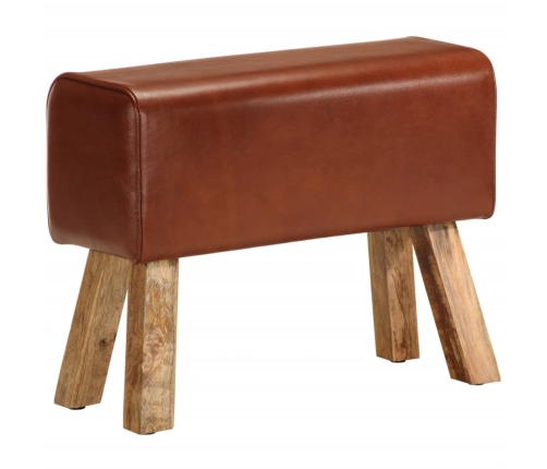 vidaXL vingrošanas buks, 58 cm, brūna dabīgā āda, mango masīvkoks