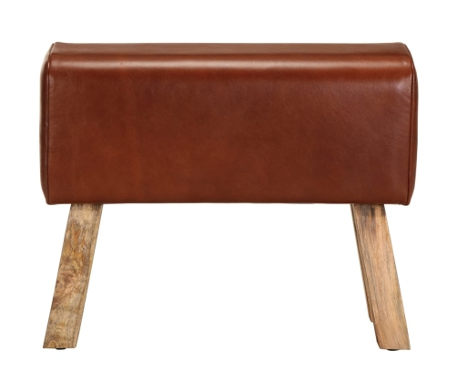 vidaXL vingrošanas buks, 58 cm, brūna dabīgā āda, mango masīvkoks