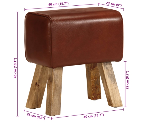 vidaXL vingrošanas buks, 38 cm, brūna dabīgā āda, mango masīvkoks