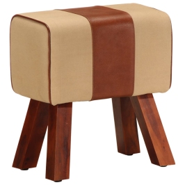 Vingrošanas Buks, 38 Cm, Brūna Dabīgā Āda, Mango Masīvkoks Vidaxl