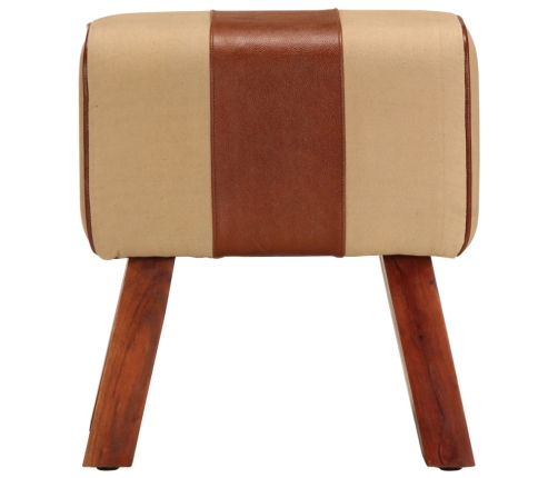 vidaXL vingrošanas buks, 38 cm, brūna dabīgā āda, mango masīvkoks