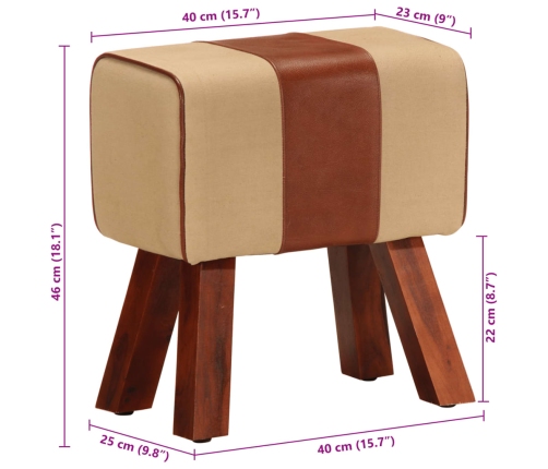 vidaXL vingrošanas buks, 38 cm, brūna dabīgā āda, mango masīvkoks