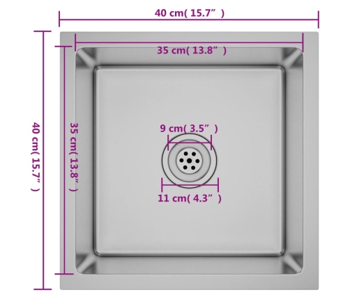 vidaXL virtuves izlietne, nerūsējošs tērauds