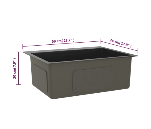 vidaXL virtuves izlietne, nerūsējošs tērauds, melna