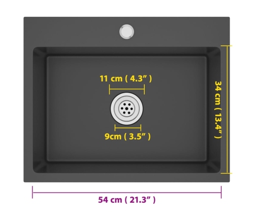 vidaXL virtuves izlietne, nerūsējošs tērauds, melna