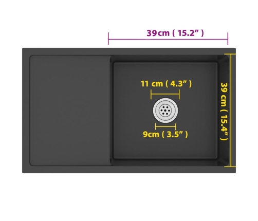 vidaXL virtuves izlietne, nerūsējošs tērauds, melna