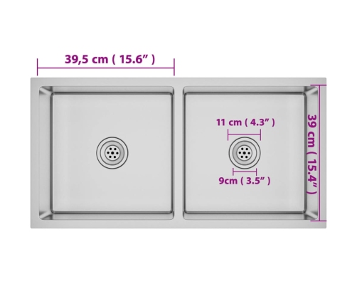 vidaXL virtuves izlietne, nerūsējošs tērauds