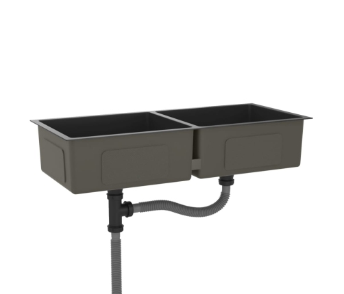 vidaXL virtuves izlietne, nerūsējošs tērauds, melna