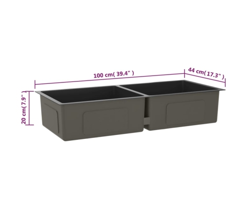 vidaXL virtuves izlietne, nerūsējošs tērauds, melna