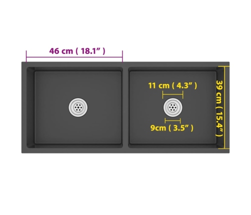 vidaXL virtuves izlietne, nerūsējošs tērauds, melna