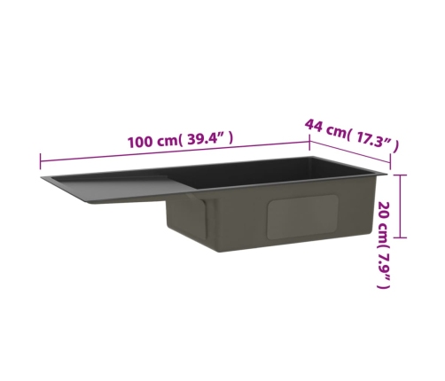 vidaXL virtuves izlietne, nerūsējošs tērauds, melna