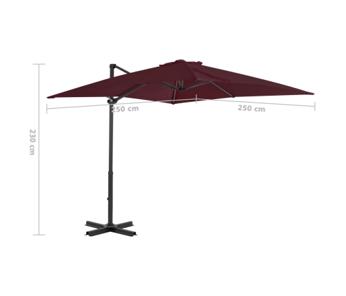 vidaXL dārza saulessargs ar alumīnija kātu, 250x250 cm, bordo sarkans
