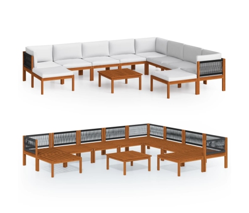 vidaXL 11-daļīgs dārza atpūtas mēbeļu komplekts ar matračiem, akācija