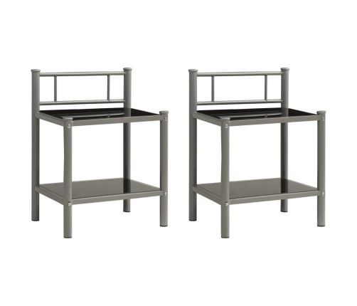 vidaXL naktsgaldiņi, 2 gab., pelēks metāls, melns stikls