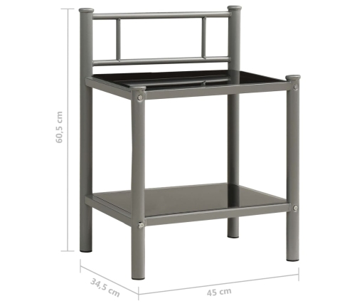 vidaXL naktsgaldiņi, 2 gab., pelēks metāls, melns stikls