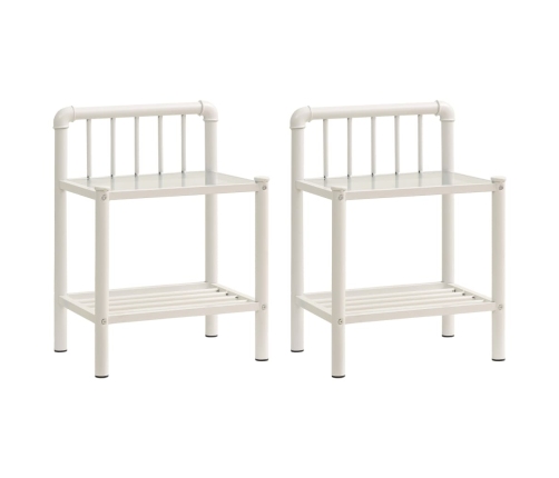 vidaXL naktsgaldiņi, 2 gab., balts metāls, caurspīdīgs stikls