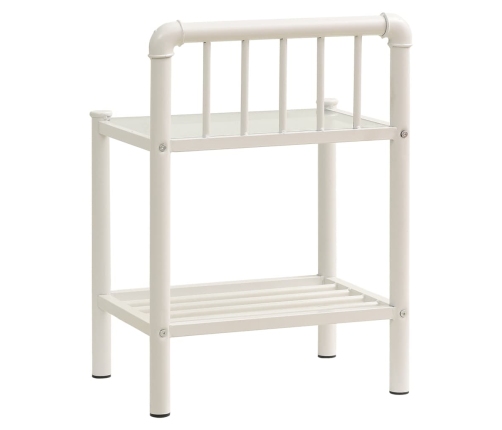 vidaXL naktsgaldiņi, 2 gab., balts metāls, caurspīdīgs stikls