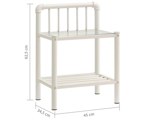 vidaXL naktsgaldiņi, 2 gab., balts metāls, caurspīdīgs stikls