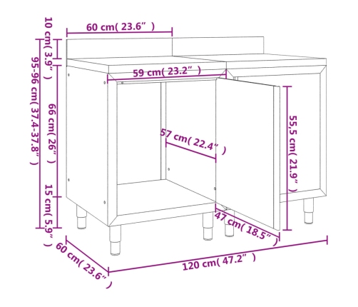 vidaXL virtuves darba galdu/skapīšu komplekts, 120x60x96 cm, tērauds