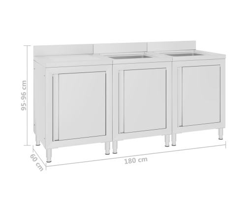 vidaXL virtuves izlietnes skapīši, 180x60x96 cm, nerūsējošs tērauds