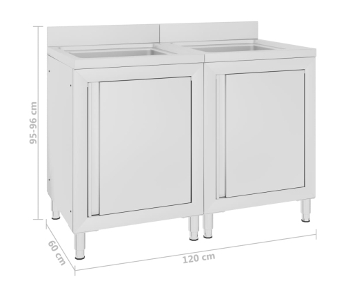 vidaXL virtuves izlietnes skapīši, 2 gab., nerūsējošs tērauds
