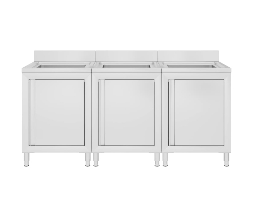 vidaXL virtuves izlietnes skapīši, 3 gab., nerūsējošs tērauds