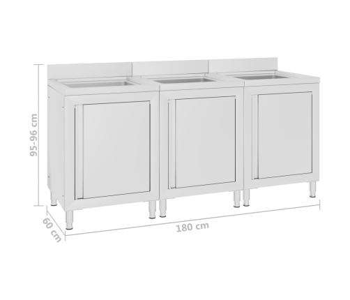 vidaXL virtuves izlietnes skapīši, 3 gab., nerūsējošs tērauds