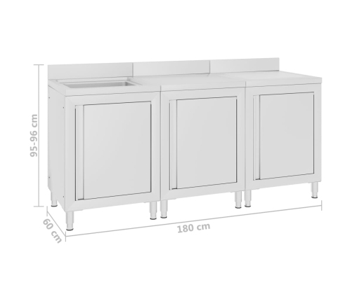vidaXL virtuves izlietnes skapīši, 180x60x96 cm, nerūsējošs tērauds