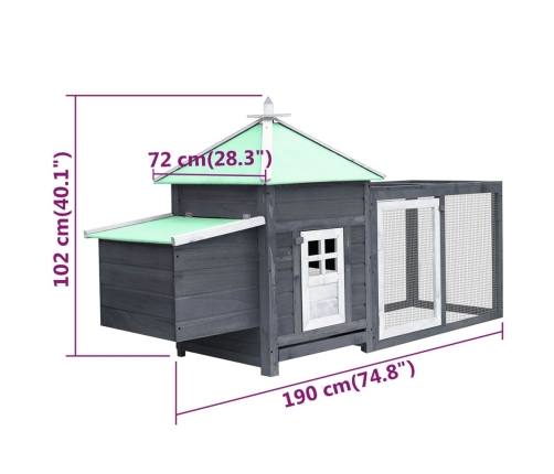 vidaXL vistu būris ar perētavu, pelēks, 190x72x102 cm, egles masīvkoks