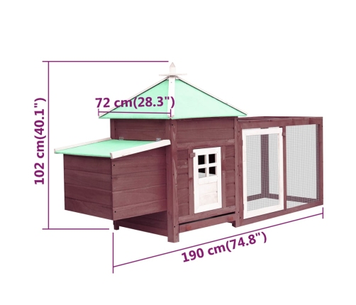 vidaXL vistu būris ar perētavu, brūns, 190x72x102 cm, egles masīvkoks