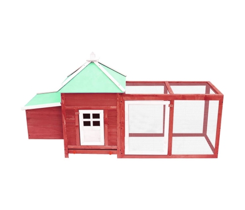 vidaXL vistu būris ar perētavu, sarkans, 190x72x102cm, egles masīvkoks