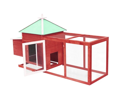 vidaXL vistu būris ar perētavu, sarkans, 190x72x102cm, egles masīvkoks