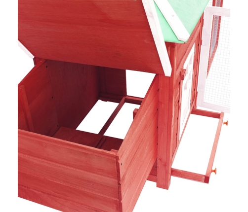 vidaXL vistu būris ar perētavu, sarkans, 190x72x102cm, egles masīvkoks