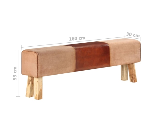 vidaXL vingrošanas buks, 160 cm, brūna dabīgā āda, akācijas masīvkoks