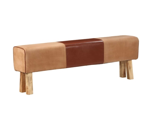 vidaXL vingrošanas buks, 160 cm, brūna dabīgā āda, akācijas masīvkoks