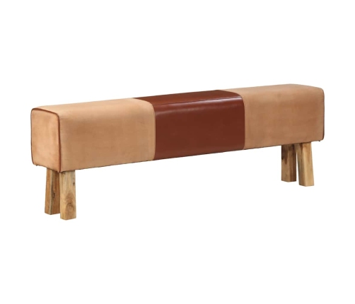 vidaXL vingrošanas buks, 160 cm, brūna dabīgā āda, akācijas masīvkoks