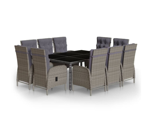 11-Daļīgs Dārza Mēbeļu Komplekts, Pelēks, Pe Rotangpalma Vidaxl