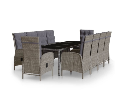 11-Daļīgs Dārza Mēbeļu Komplekts, Pelēks, Pe Rotangpalma Vidaxl