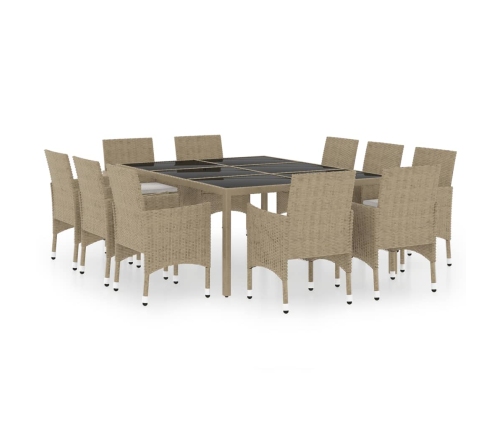 vidaXL 11-daļīgs dārza mēbeļu komplekts, bēša PE rotangpalma