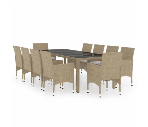 vidaXL 11-daļīgs dārza mēbeļu komplekts, bēša PE rotangpalma