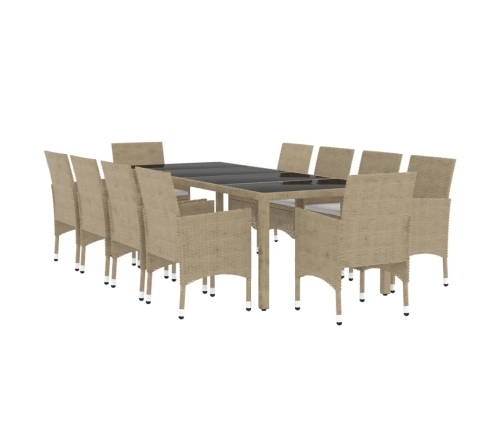 vidaXL 11-daļīgs dārza mēbeļu komplekts, bēša PE rotangpalma