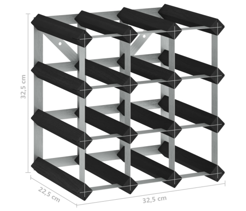 vidaXL vīna pudeļu plaukts 12 pudelēm, melns priedes masīvkoks