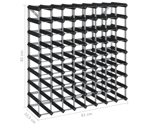 vidaXL vīna pudeļu plaukts 72 pudelēm, melns priedes masīvkoks