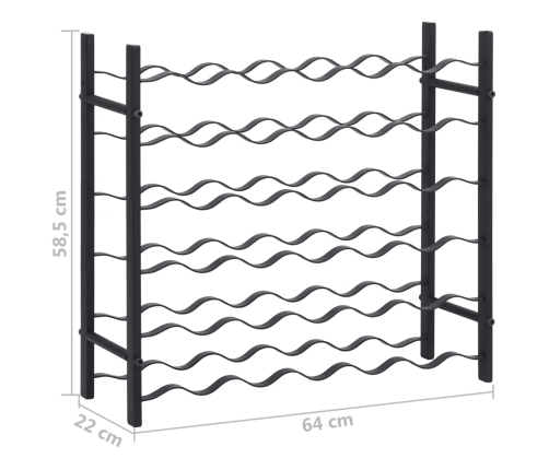 vidaXL vīna pudeļu plaukts 36 pudelēm, melna dzelzs