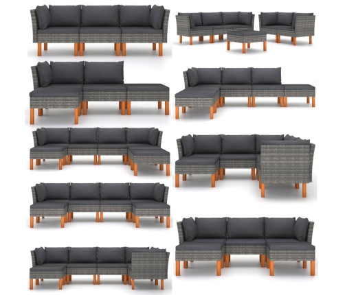 vidaXL vidējais dīvāns, PE rotangpalma un eikalipta masīvkoks