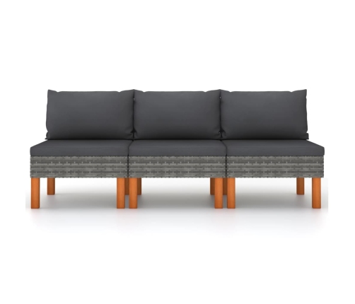 vidaXL vidējie dīvāni, 3 gab., PE rotangpalma un eikalipta masīvkoks