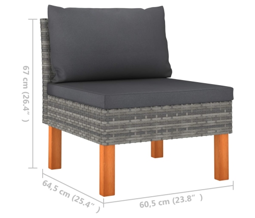 vidaXL vidējie dīvāni, 3 gab., PE rotangpalma un eikalipta masīvkoks