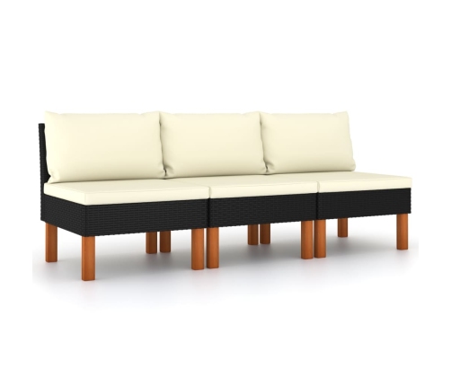 vidaXL vidējie dīvāni, 3 gab., PE rotangpalma un eikalipta masīvkoks