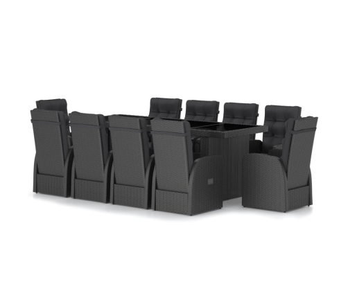 vidaXL 11-daļīgs dārza mēbeļu komplekts, matrači, melna PE rotangpalma