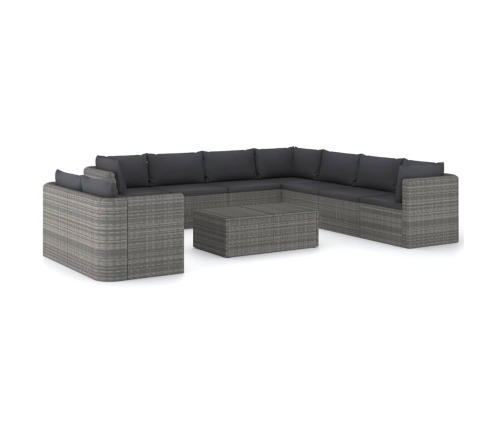 vidaXL 10-daļīgs dārza atpūtas mēbeļu komplekts, pelēka PE rotangpalma